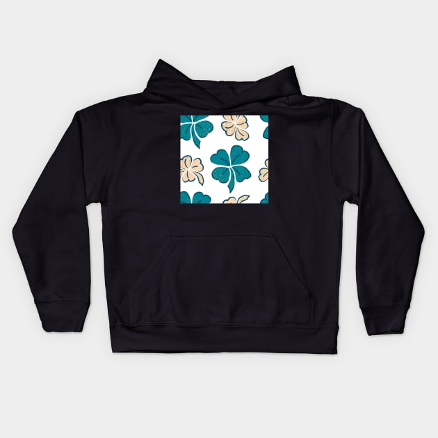 Green Lucky Clover Shamrock Pattern Kids Hoodie by OneLook